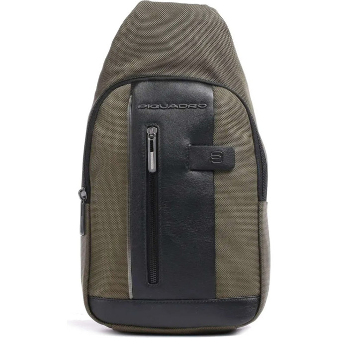 Рюкзак слинг PIQUADRO BRIEF2 CA4536BR2L/VMN светло-коричневый кожа/ткань